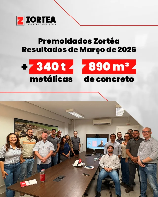 Novo recorde de produção! 🏆Março de 2026 foi um marco para a @premoldadoszortea, fábrica de pre-moldados de concreto e estruturas metálicas do Grupo Zortéa. Alcançamos resultados expressivos, com mais de 340 toneladas de produção metálica, 14% acima do nosso último recorde, e cerca de 890m³ de pré-moldados de concreto produzidos no período.Esse desempenho é reflexo direto do trabalho, dedicação e compromisso dos mais de 300 colaboradores envolvidos nessa operação.Na imagem, nossa equipe de gestores e supervisores da Premoldados Zortéa representa com orgulho o agradecimento e reconhecimento a cada profissional que contribuiu para esses números e para a evolução contínua dos nossos processos.Seguimos avançando com consistência e qualidade! 🤝#PremoldadosZortéa #ZortéaConstruções #ConstruçãoAgroindustrial #EstruturasMetálicas #Pre_moldadosDeConcreto